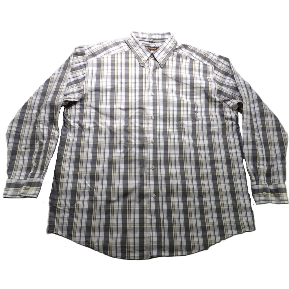 Ariat Button Down Shirt Men XL Gray Plaid Long Sleeve Western Casual Cotton Top